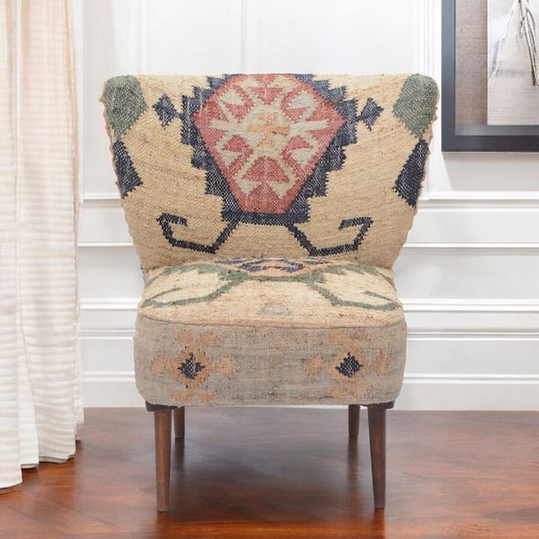Textured Fabric Wood Wingback Chair