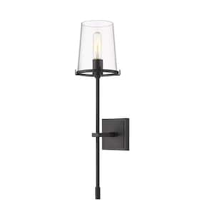 Callista 6.5 in. 1-Light Matte Black Wall Sconce Light with Glass Shade