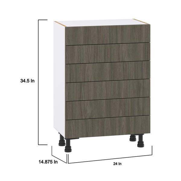 J COLLECTION 24 in. W x 34.5 in. H x 14 in. D Medora textured Slab Walnut Assembled Shallow Base Kitchen Cabinet with 6 Drawers