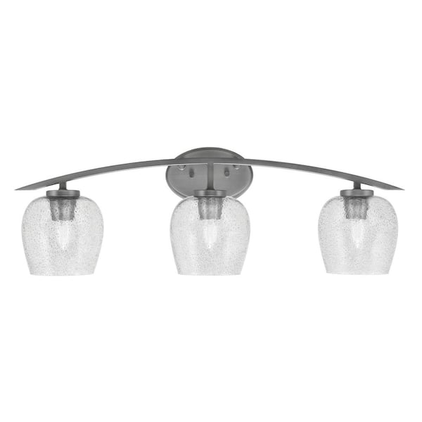 Unbranded Siena 29 in. 3-Light Vanity Light Graphite with Smoke Bubble Glass Shades
