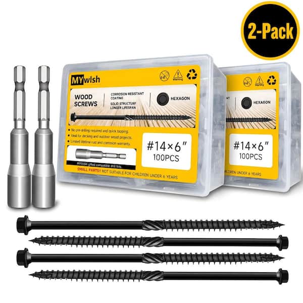#14 x 6 in Black Hex Head Wood Deck Screws (200-Piece)