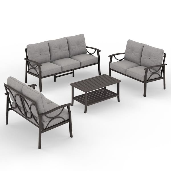 Grey 7-Person Patio Conversation Sets with Cushions