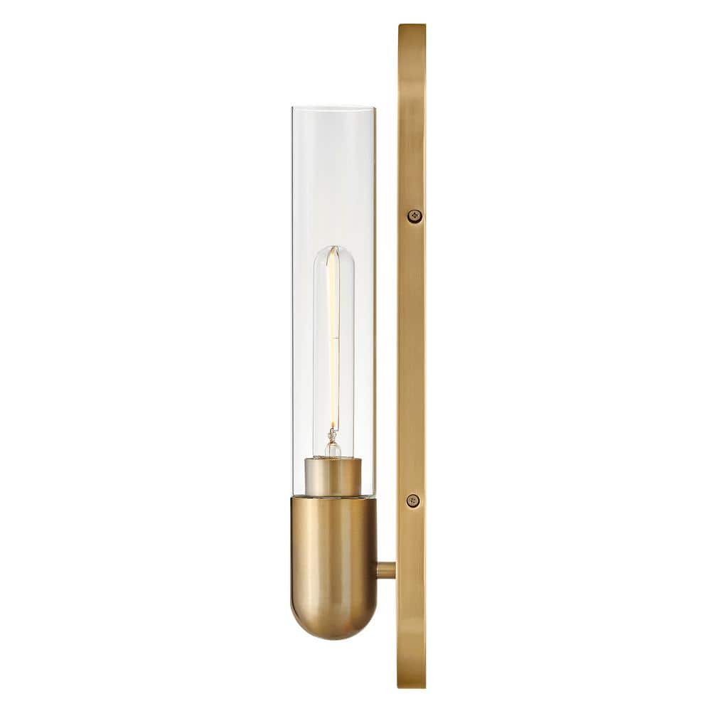 Lacquered Brass Cylinder Dimmable Wall Sconce with Clear Glass