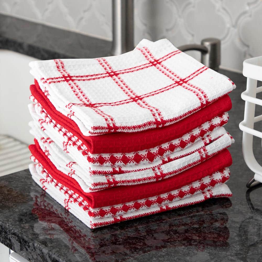 Red and White Cotton Waffle Weave Dishcloth Set, 8-Pack