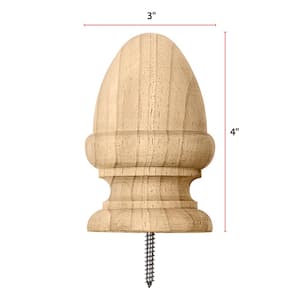 Acorn Post Top with Pre-Installed Screw - 4 in. x 3 in. - Unfinished Sanded Pine - DIY Porch and Fence Decor