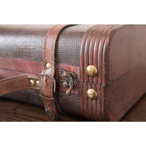 Vintiquewise Decorative Wooden Leather Suitcase QI003009 - The