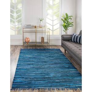 Chindi Cotton Striped Navy Blue 10' 0 x 13' 1 Area Rug