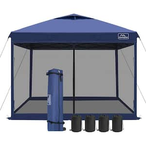 9.5 ft. x 9.5 ft. Navy Outdoor Pop-Up Screened Canopy Tent with Netting Mesh Walls Sandbags and Roller Bag