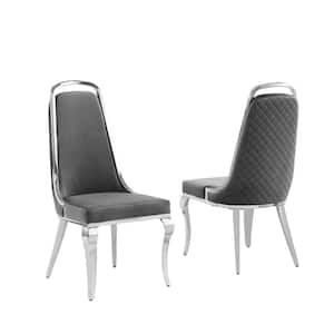 Ricky's Dark Gray Velvet Fabric Dining Chairs Set of 2