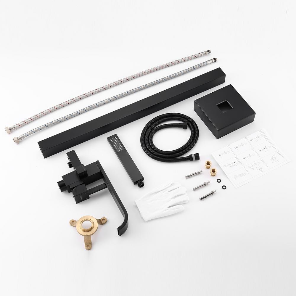 Matte Black Brass Floor-Mounted Freestanding Tub Filler