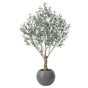 7 ft. uv Resistant Artificial Olive Tree With Grey Tall Planter,Fake Tropical Olive Plants for Indoor Outdoor Home Decor