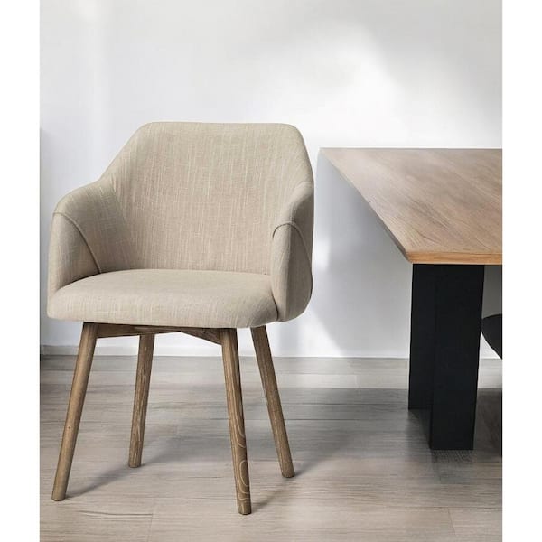 HomeRoots Cream And Brown Upholstered Fabric Arm Chair