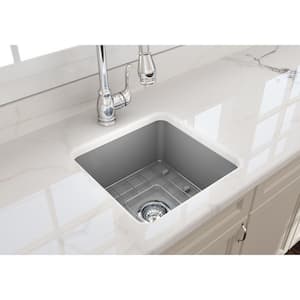 Sotto Undermount Fireclay 18 in. Single Bowl Kitchen Sink with Bottom Grid and Strainer in Matte Gray