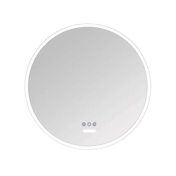 Unbranded 26 in. W x 26 in. H Modern Silver Round Acrylic Light Framed Anti Fog Bathroom Mirror