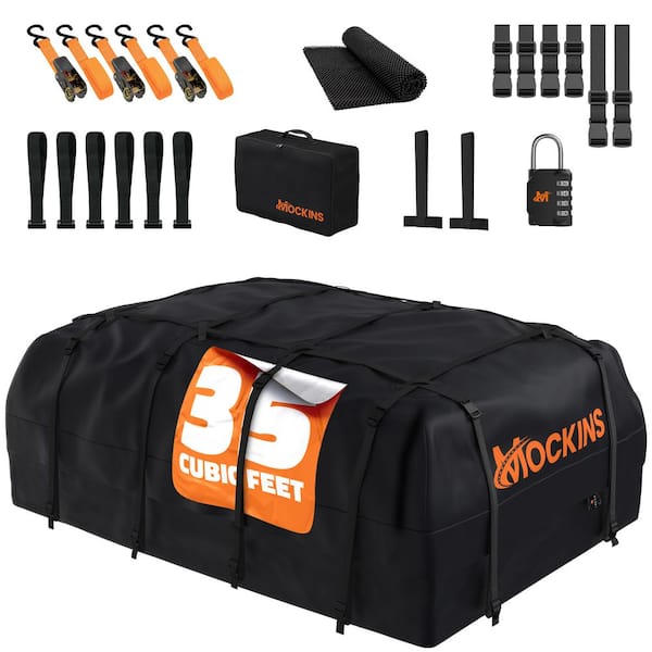 35 Cu Ft. Black Waterproof Roof Top Cargo Bag (60 in. x 42 in. x 24 in.) with PVC Mat, Straps Hooks, Lock and Carry Case