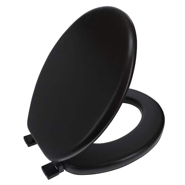 Black Round Smooth Heavy Duty Toilet Seat Easy Clean Adjustable Hinge 18" 