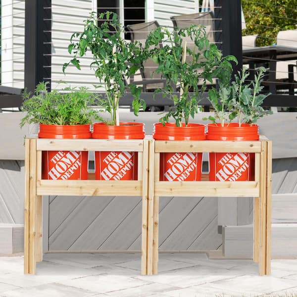 54 in. x 16 in. x 30 in. 4-Bucket Elevated Unfinished Wood Cedar Garden Frame Raised Beds
