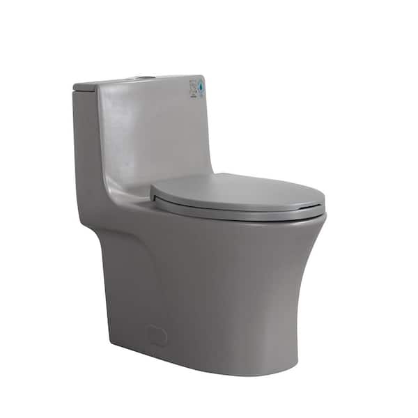 1.1/1.6 GPF Dual-Flush One-Piece Elongated Comfort-Height Toilet in Light Gray with Soft-Close Seat Included