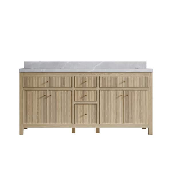 Sonoma Oak 72 in. W x 22 in. D x 36 in. H Double Sink Bath Vanity in White Oak with 2 in. Pearl Gray Quartz Top