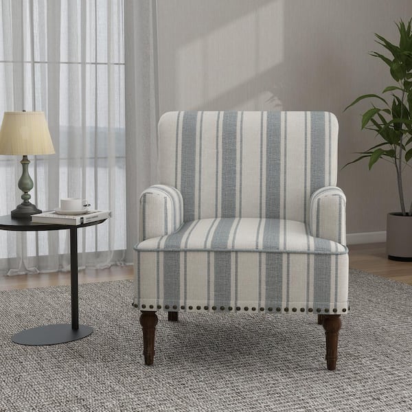 Uixe Mid-Century Modern Blue And Beige Striped Accent Arm