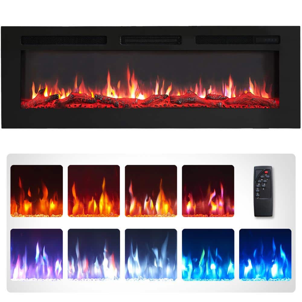 50 in. Freestanding and Wall Mounted Electric Fireplace in Black with Multi