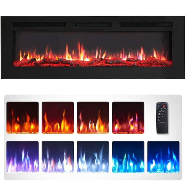 Unbranded 50 in. Freestanding and Wall Mounted Electric Fireplace in Black with Multi-Color Flame