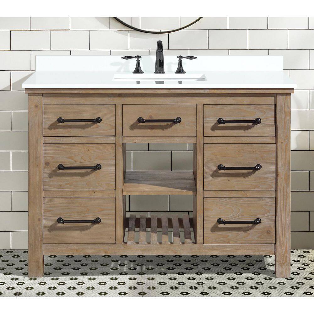 Lauren 48" Weathered Fir Bathroom Vanity with White Stone Countertop