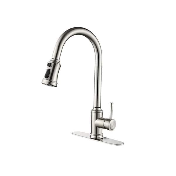 Satico Contemporary Single-Handle Touch Pull-Down Sprayer Kitchen Faucet in Brushed Nickel