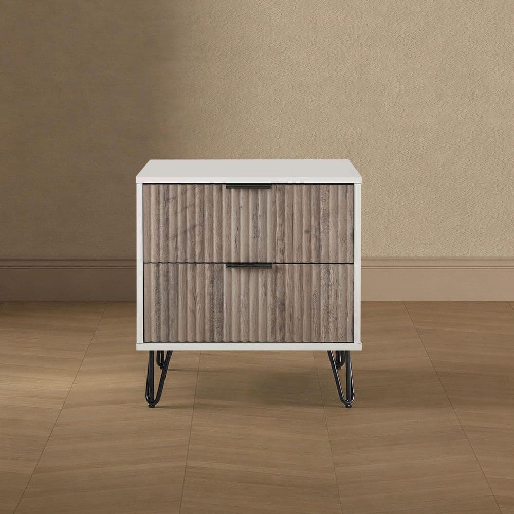 DUMBO Modern White and Rustic Grey 2-Drawer 20.07 in. W Nightstand with SNAP Assembly - Tool-Free, Effortless Setup