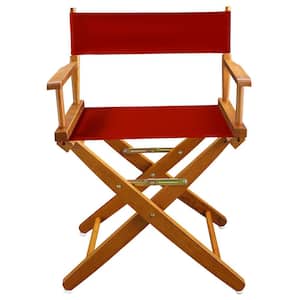 18 in. Extra-Wide Mission Oak Wood Frame/Red Canvas Seat Folding Directors Chair