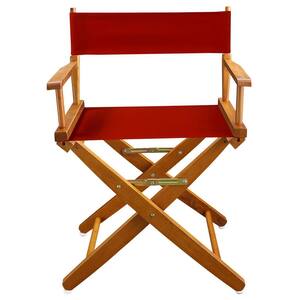 18 in. Seat Height Extra-Wide Mission Oak Frame/Red Canvas New, Solid Wood Folding Chair, Set of 1