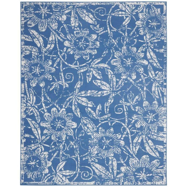 Nourison Whimsicle Blue 9 ft. x 12 ft. Floral Contemporary Area Rug