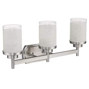 22 in. 3-Light Brushed Nickel Bath Vanity Light Wall Sconce Light with Seeded Glass Shade