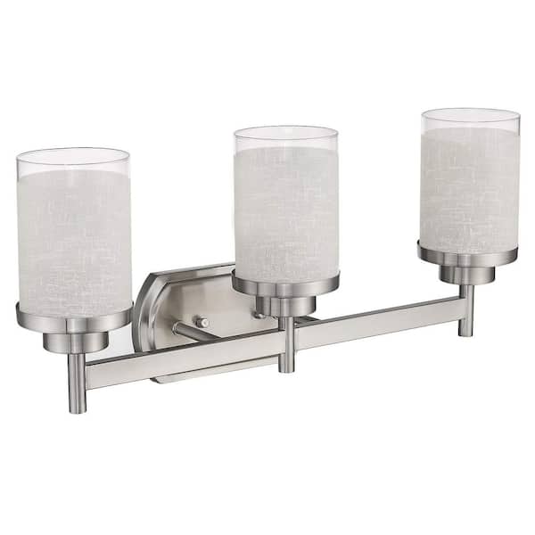 JAZAVA 22 in. 3-Light Brushed Nickel Bath Vanity Light Wall Sconce Light with Seeded Glass Shade