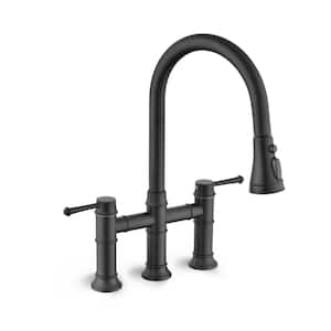 Double Handle Bridge Kitchen Faucet in Matte Black