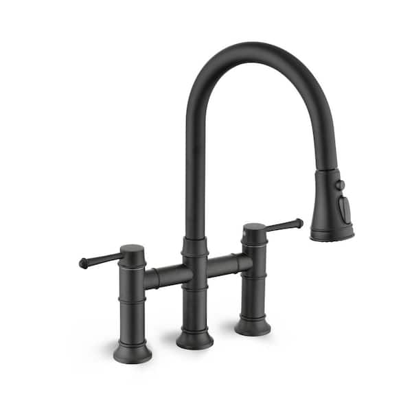 PROOX Double Handle Bridge Kitchen Faucet in Matte Black