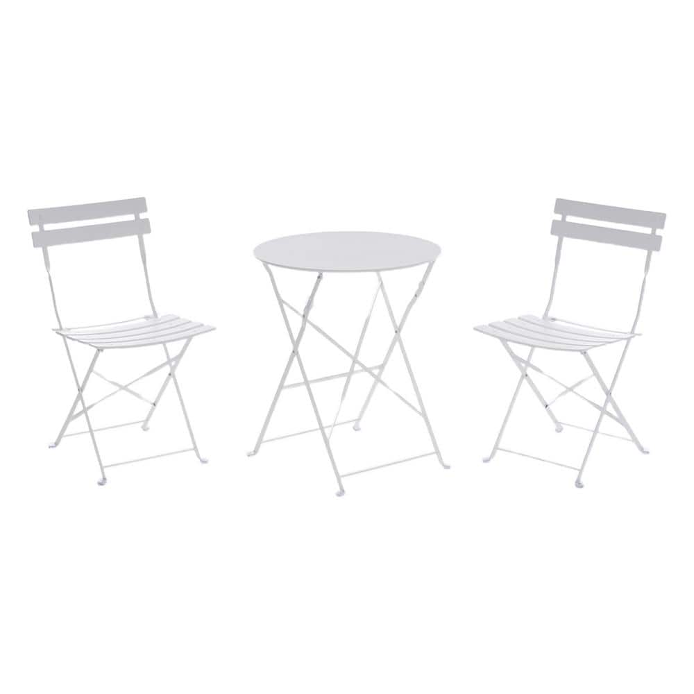 White Foldable Portable 3-Piece Metal round 28.4 in. Outdoor Bistro Set