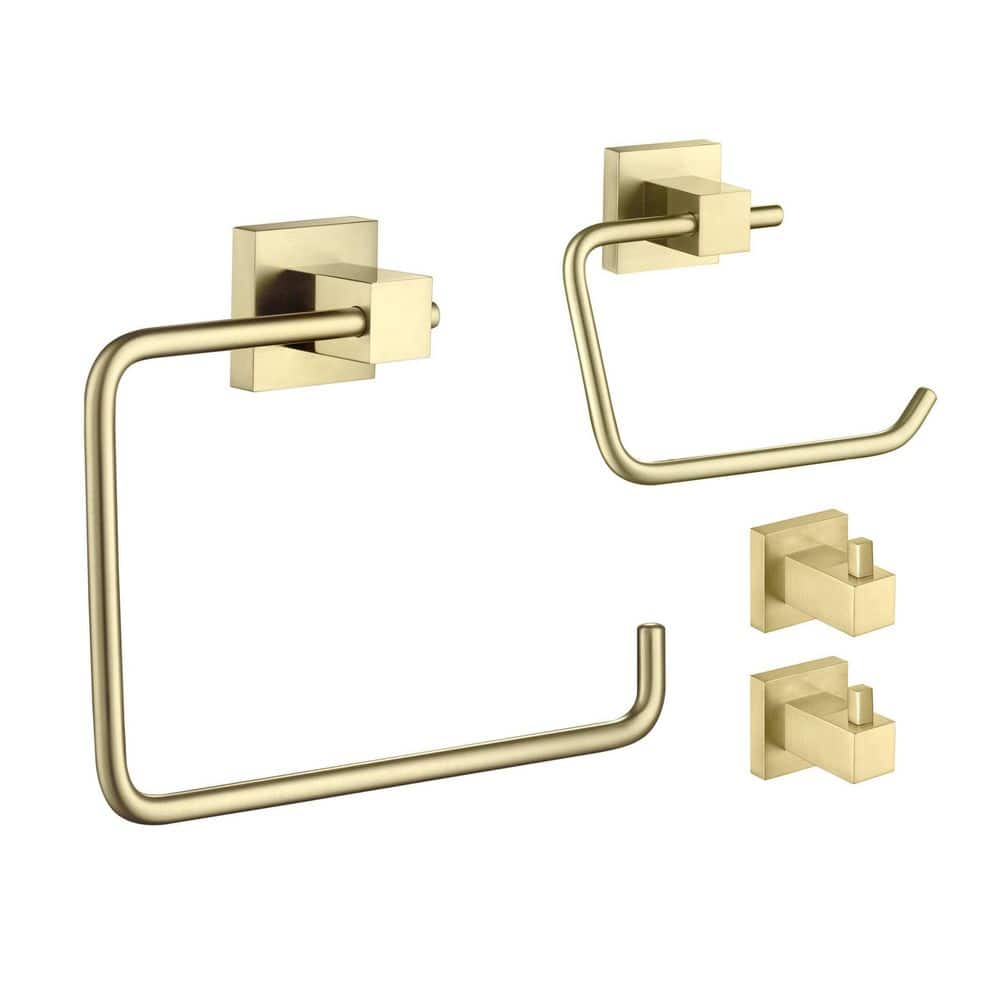 4-Piece Bathroom Hardware Set with Towel/Robe Hook Toilet Paper Holder Towel Ring in Brushed Gold price history on PriceWatchPro