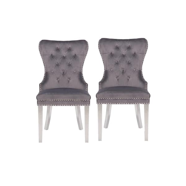 Unbranded Dark Gray Velvet Parsons Chair (Set of 2)
