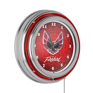 14 in. Pontiac Firebird Red Chrome Double Ring Neon Wall Clock