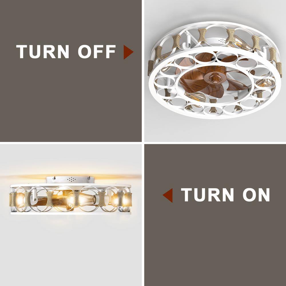 19.7" White Caged Ceiling Fan with Walnut Blades and Remote