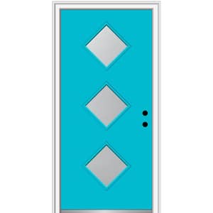 32 in. x 80 in. Aveline Left-Hand Inswing 3-Lite Frosted Glass Painted Steel Prehung Front Door on 4-9/16 in. Frame
