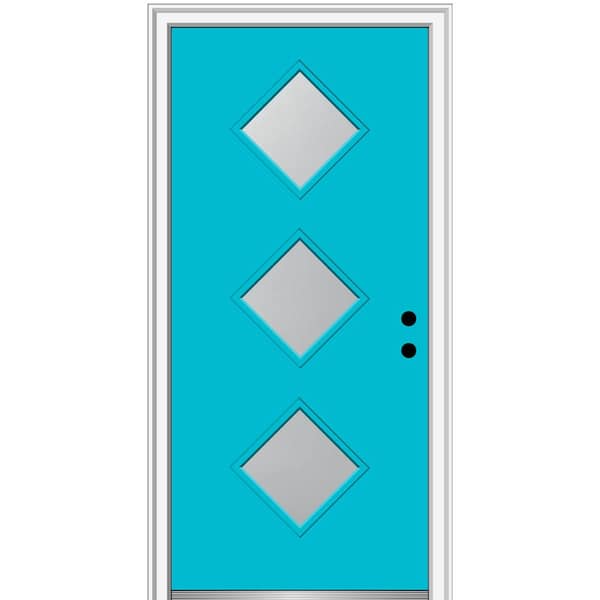 MMI Door 36 in. x 80 in. Aveline Left-Hand Inswing 3-Lite Frosted Glass Painted Steel Prehung Front Door on 4-9/16 in. Frame