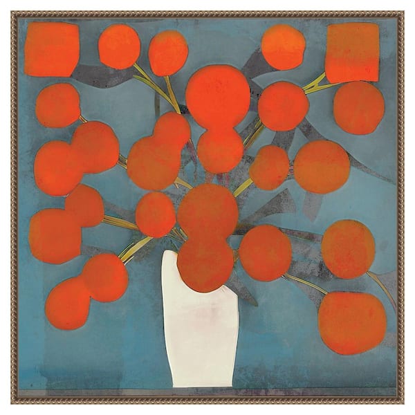 Amanti Art Abstract Orange Flowers by Elena Ray 30 in. W x 30 in. H. Canvas Wall Art Print Framed in Bronze