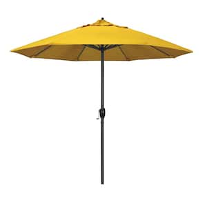 9 ft. Black Aluminum Market Patio Umbrella Auto Tilt in Sunflower Yellow Sunbrella