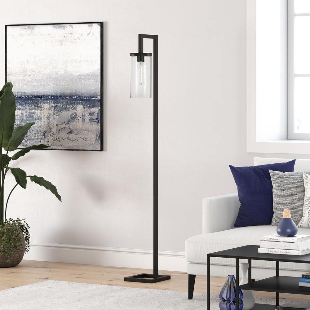 Malva Arc Blackened Bronze Floor Lamp with Clear Glass Shade