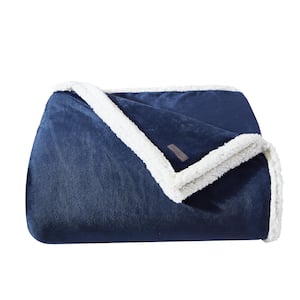 Solid Ultra Sherpa Plush 1-Piece Blue Microfiber Full/Queen Blanket