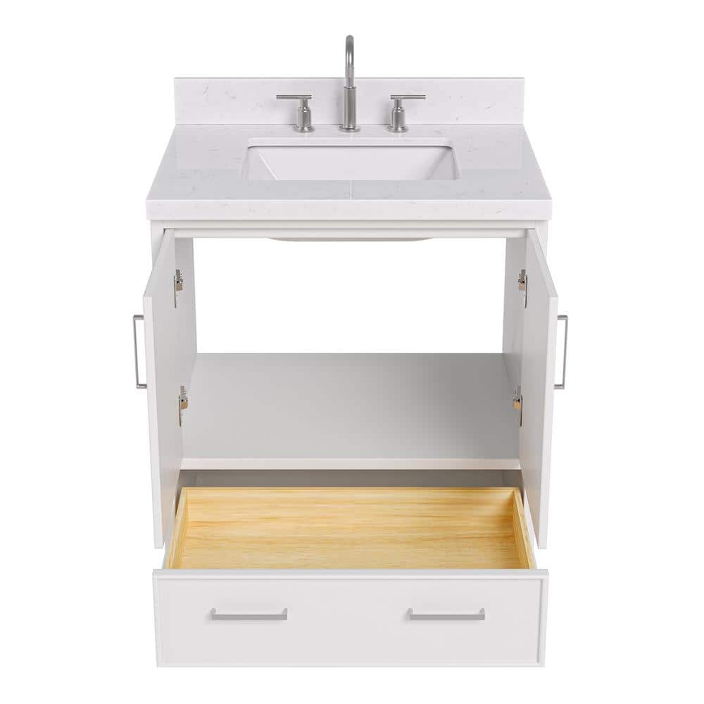 Stafford White Solid Wood Single Sink Freestanding Vanity with Quartz Top