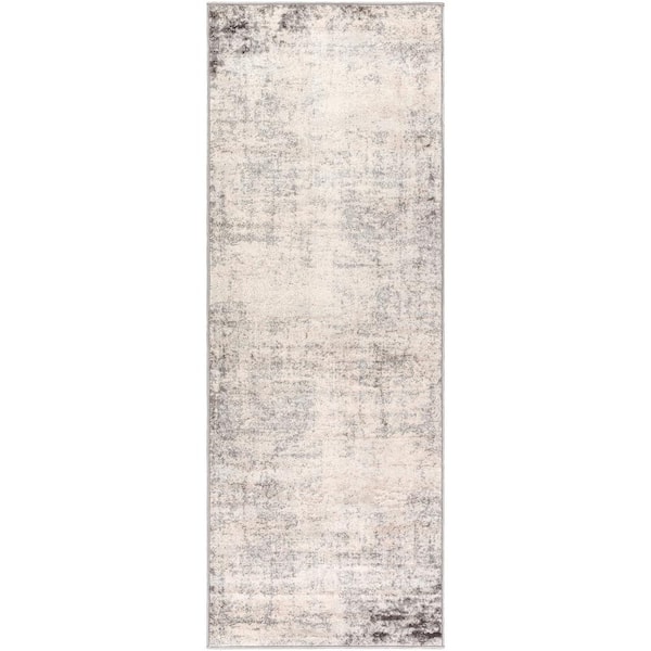 Livabliss Hathor Charcoal 3 ft. x 10 ft. Modern Abstract Polypropylene Runner Area Rug