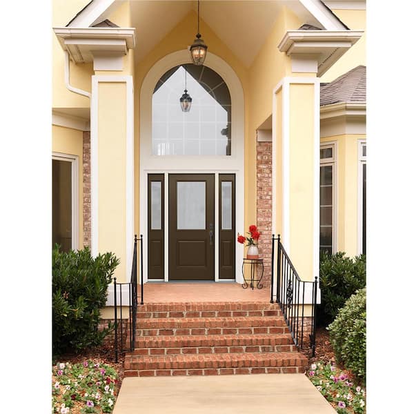 60 in. x 80 in. Left-Hand 1/2 Lite Streamed Ripple Glass Dark Chocolate Fiberglass Prehung Front Door w/Sidelites